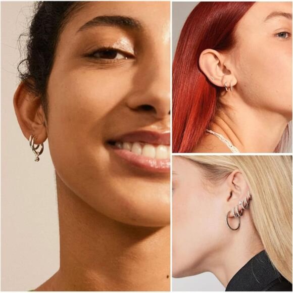 Gold Hoop Earrings for Women Sterling Silver Post Small Gold Hoop - Picture 6 of 7